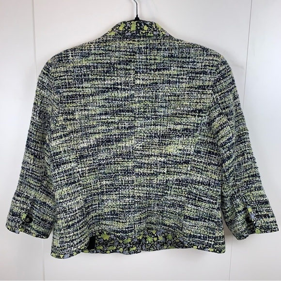 Sigrid Olsen sz 10P Tweed Cotton Green Navy Blazer Jacket Floral Career Classic - Picture 4 of 8